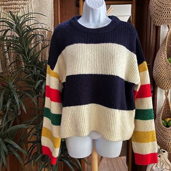 Urban Outfitters Caroline Striped Sweater M | Boxy Cropped Rainbow Sleeve Knit - Picture 2 of 8